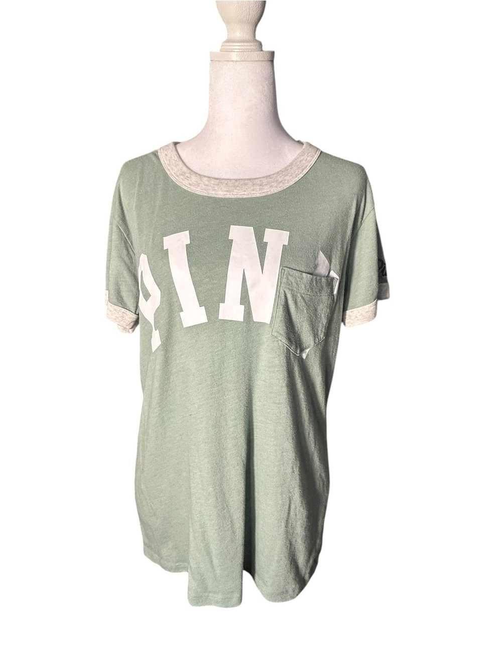 Victoria's Secret PINK Short Sleeve Ringer T-Shirt Sage Green M